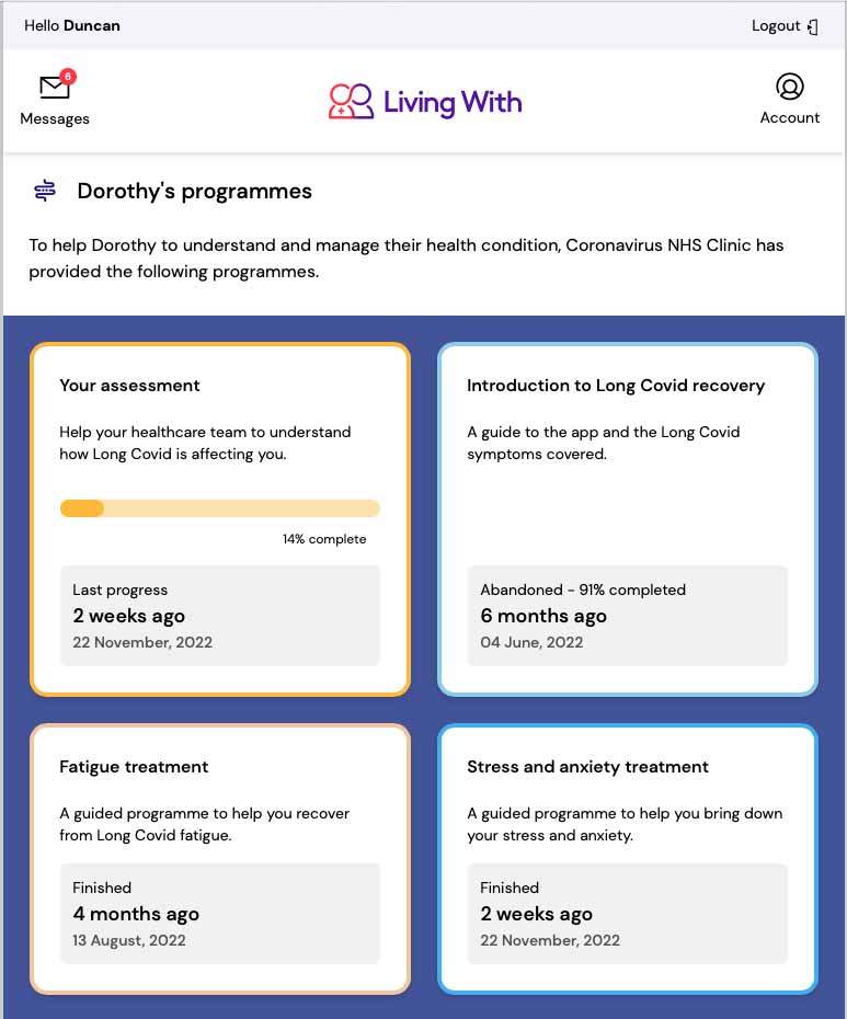 Carer web app - covid recovery