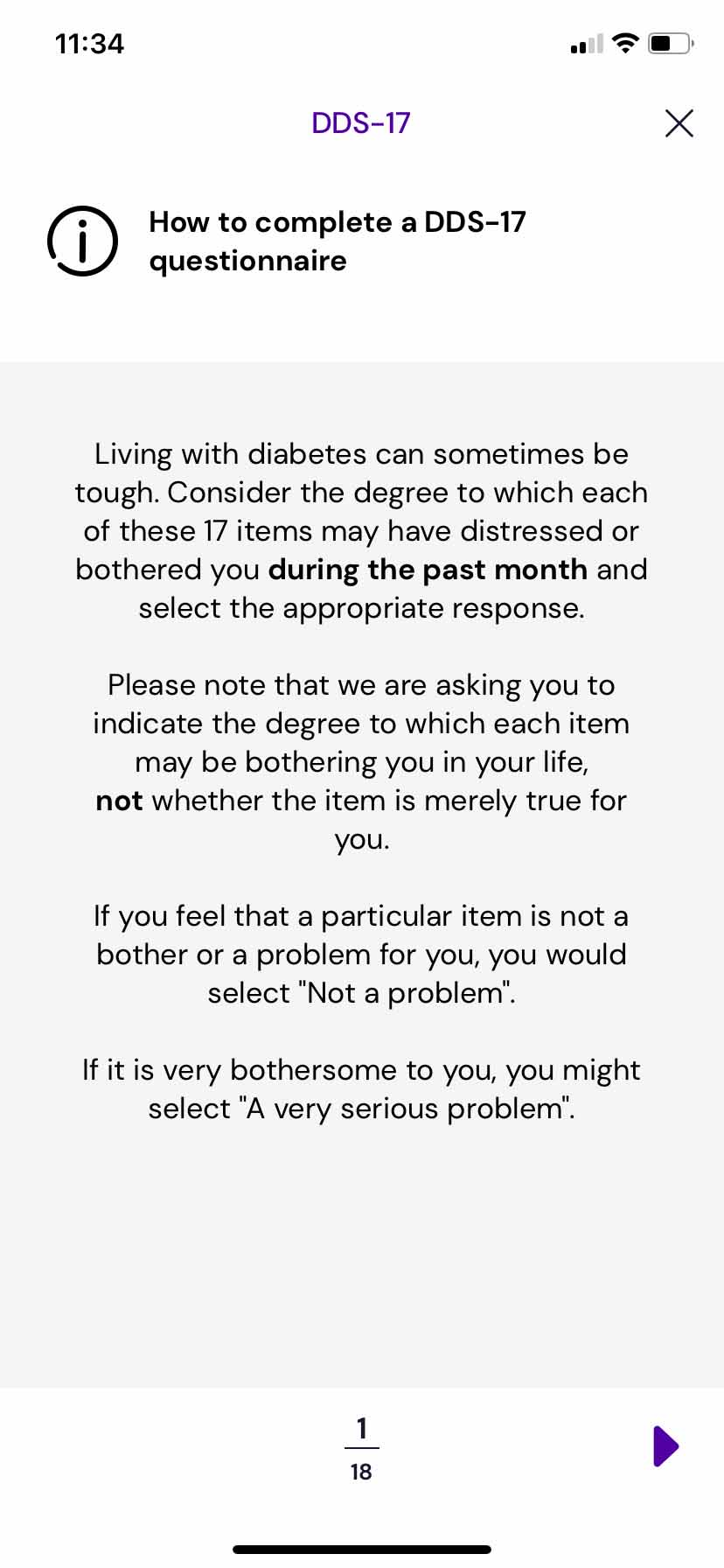 How to complete a DDS-17 questionnaire app screenshot