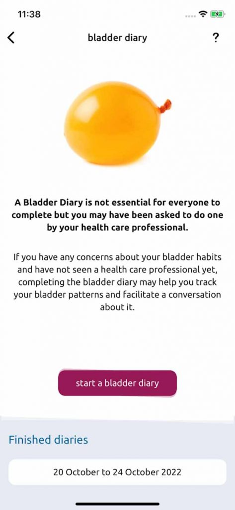 Squeezy bladder diary screenshot